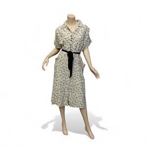 Vintage 1940s Plus-Size Zip-Front Day Dress with Novelty Print Spinning Tops
